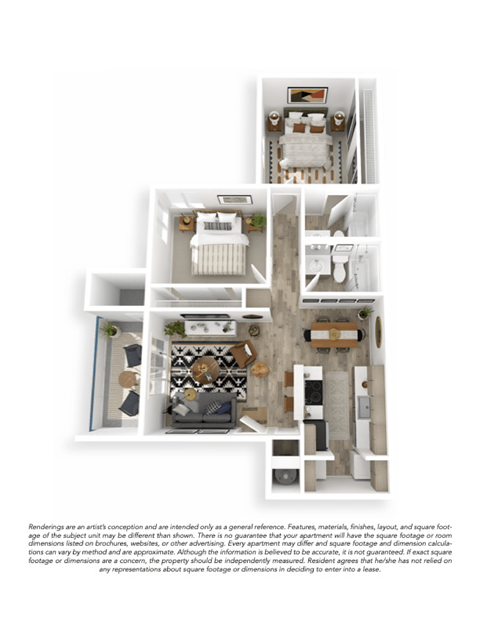 Floor plan for 2 beds, 2 baths, 881 sqft